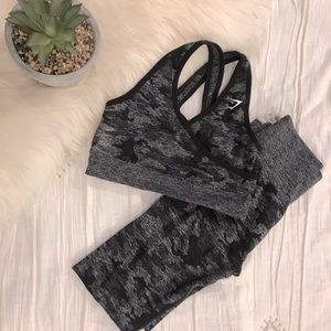 Gymshark black camo leggings and sports bra set
